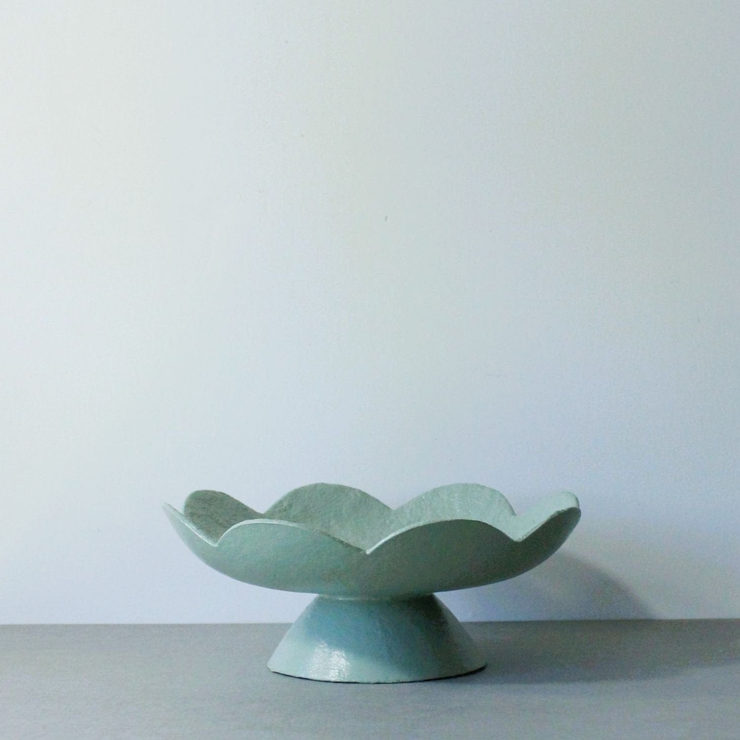 Scalloped Pedestal Bowl - Sage Green