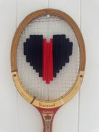 Vintage Tennis Racquet With Woven Heart - Navy & Red