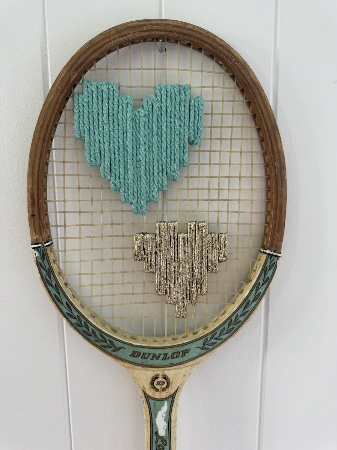 Vintage Tennis Racquet Wall Hanging With Woven Heart - Mini Hearts-Wall Hangings-What A Racquet-Greenhouse Interiors Pty Ltd