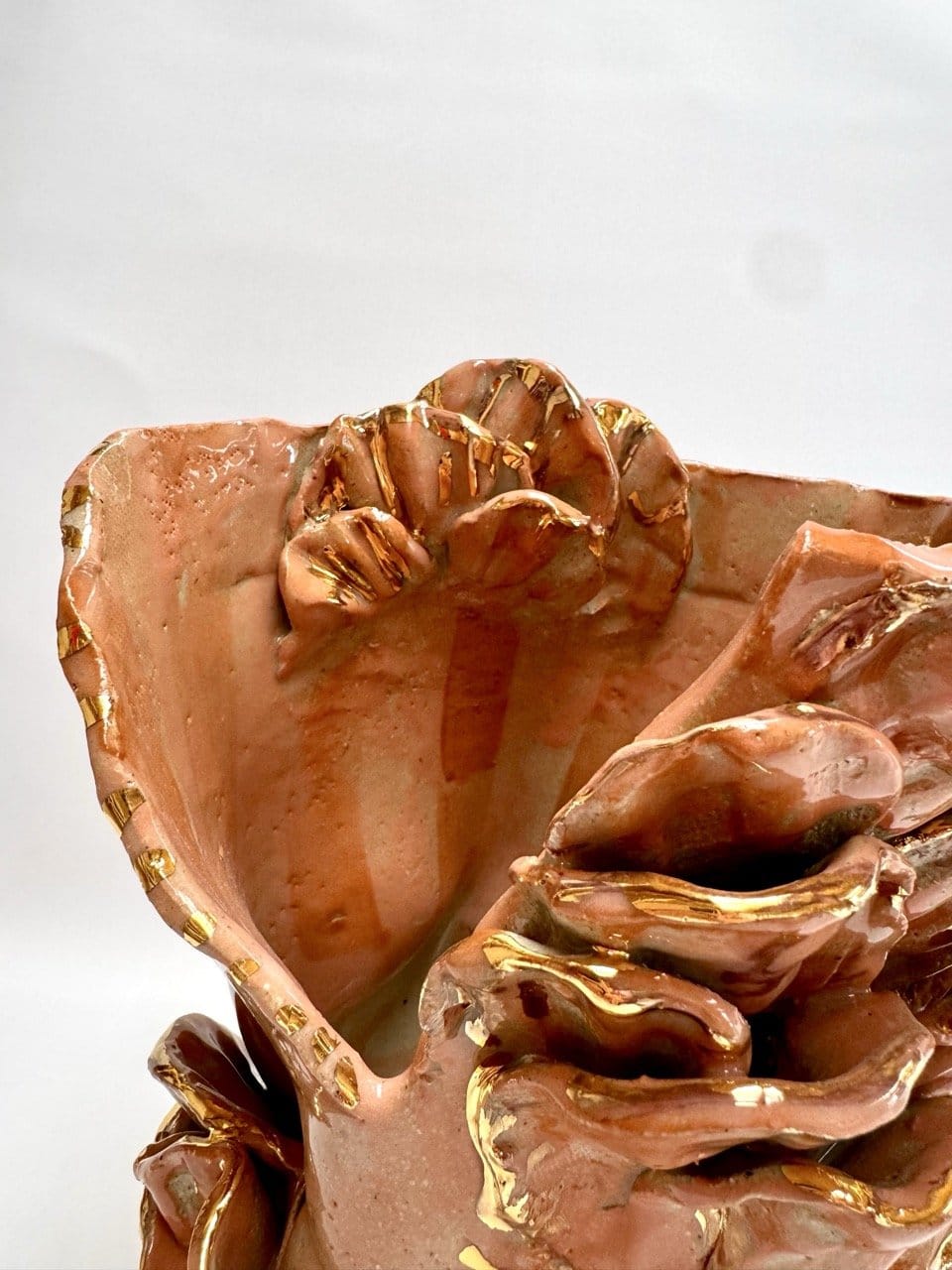 Mid Crush Sculptural Vase 'Peach Copper Gold'-Ceramics-Lauren Barton-Greenhouse Interiors Pty Ltd