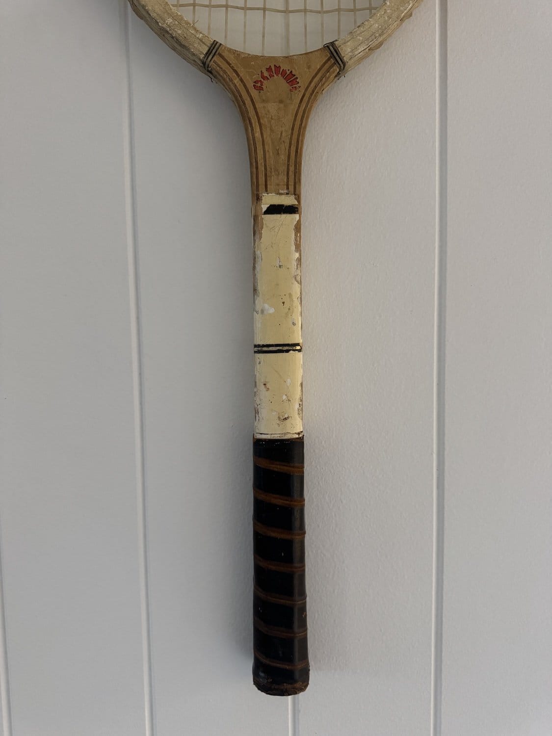 Vintage Tennis Racquet With Neon Yellow Woven Heart-Wall Hangings-What A Racquet-Greenhouse Interiors Pty Ltd