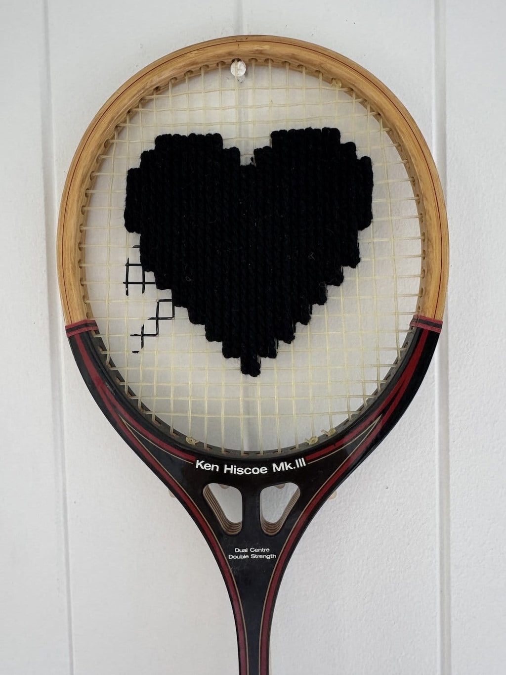 What A Racquet! Vintage Squash Racquet Wall Hanging With Woven Heart - Black-Wall Hangings-What A Racquet-Greenhouse Interiors Pty Ltd