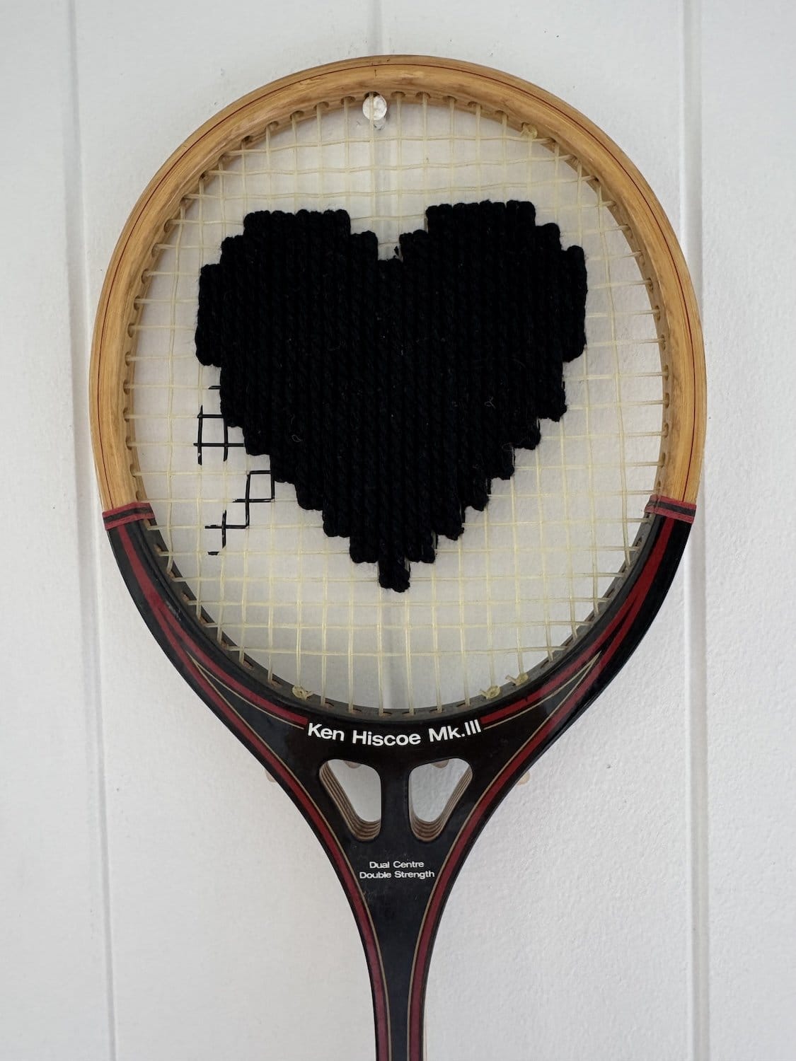What A Racquet! Vintage Squash Racquet Wall Hanging With Woven Heart - Black-Wall Hangings-What A Racquet-Greenhouse Interiors Pty Ltd