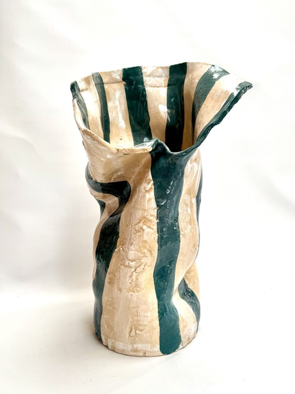 Tall Crush Vase 'Blue/ Green Cream'