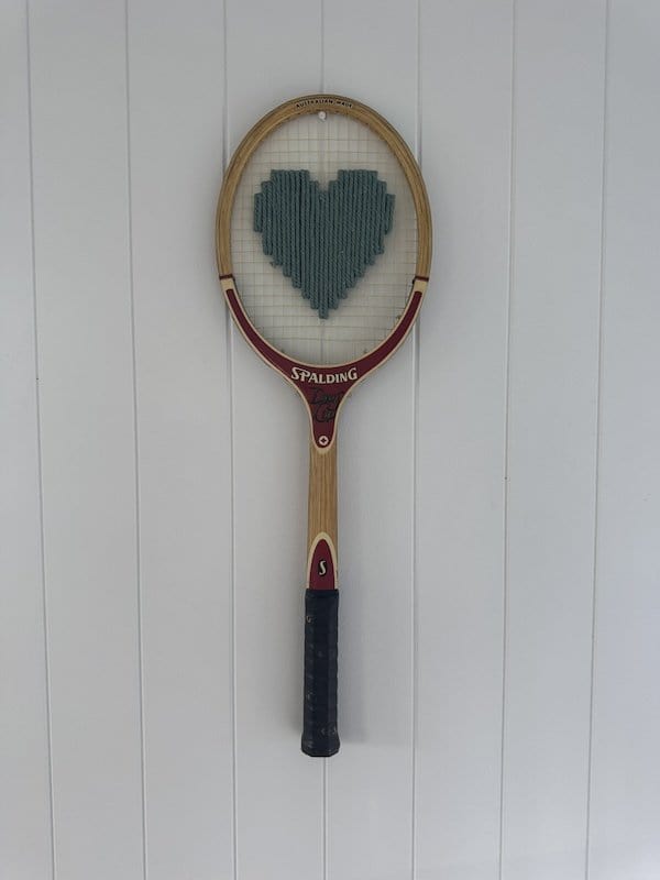 Vintage Tennis Racquet With Woven Heart - Sage Green