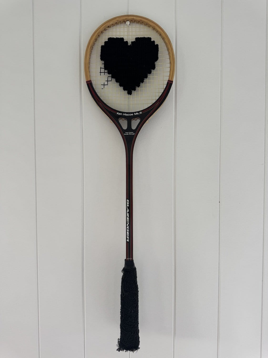 What A Racquet! Vintage Squash Racquet Wall Hanging With Woven Heart - Black-Wall Hangings-What A Racquet-Greenhouse Interiors Pty Ltd