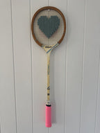 Vintage Squash Racquet With Woven Heart - Sage Green