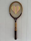 Vintage Tennis Racquet Wall Art - Pink & Yellow Stripe Heart
