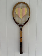 Vintage Tennis Racquet Wall Art - Pink & Yellow Stripe Heart
