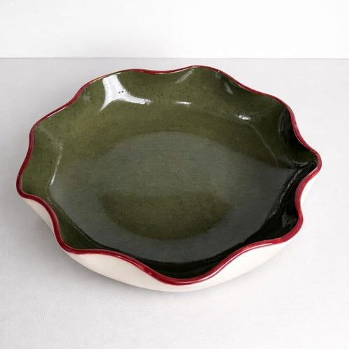Olive Green Bowl With A Burgundy Rim-Ceramics-Formantics-Greenhouse Interiors Pty Ltd