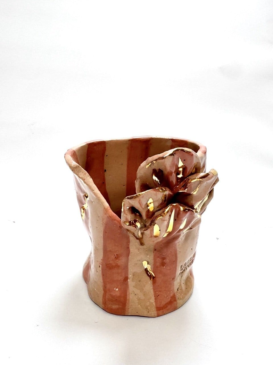 Short Crush Sculptural Vase ' Nude Caramel Gold'-Ceramics-Lauren Barton-Greenhouse Interiors Pty Ltd