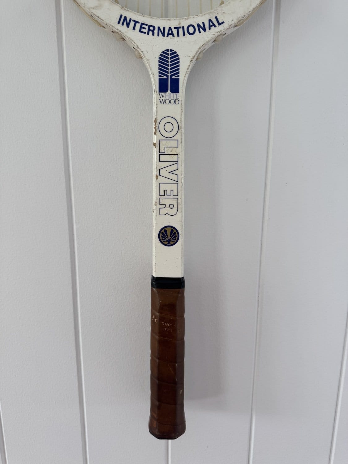 Vintage Tennis Racquet Wall Decor With Navy Blue Woven Heart-Wall Hangings-What A Racquet-Greenhouse Interiors Pty Ltd