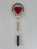 Vintage Squash Racquet Wall Hanging With Woven Heart - Rosy Red