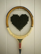 What A Racquet! Vintage Squash Racquet Wall Hanging With Woven Heart - Olive Green