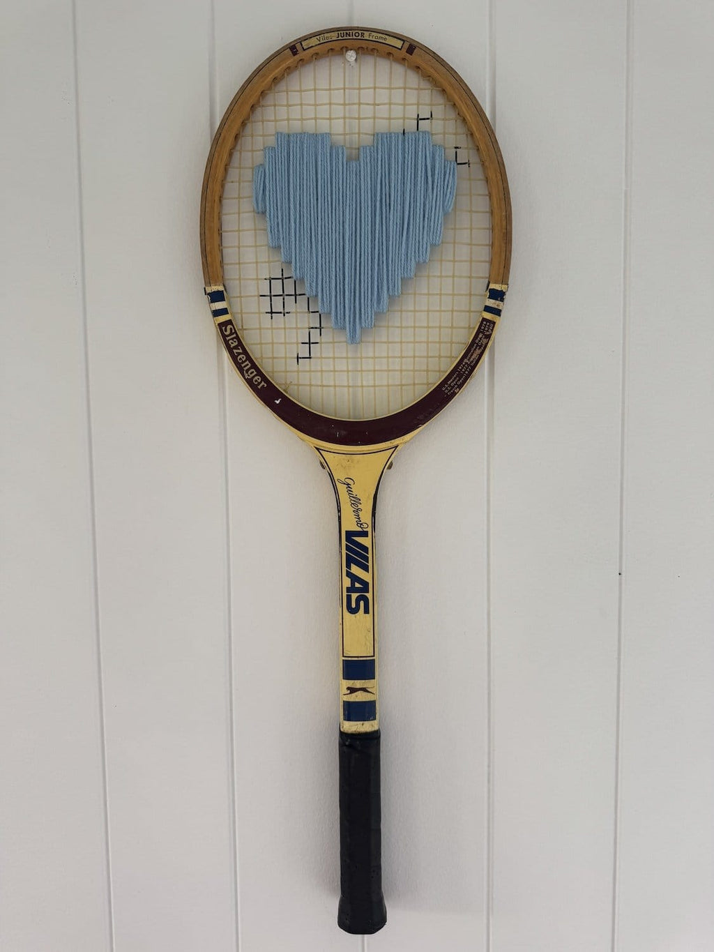 What A Racquet! Vintage Tennis Racquet Wall Hanging With Woven Heart - Baby Blue-Wall Hangings-What A Racquet-Greenhouse Interiors Pty Ltd