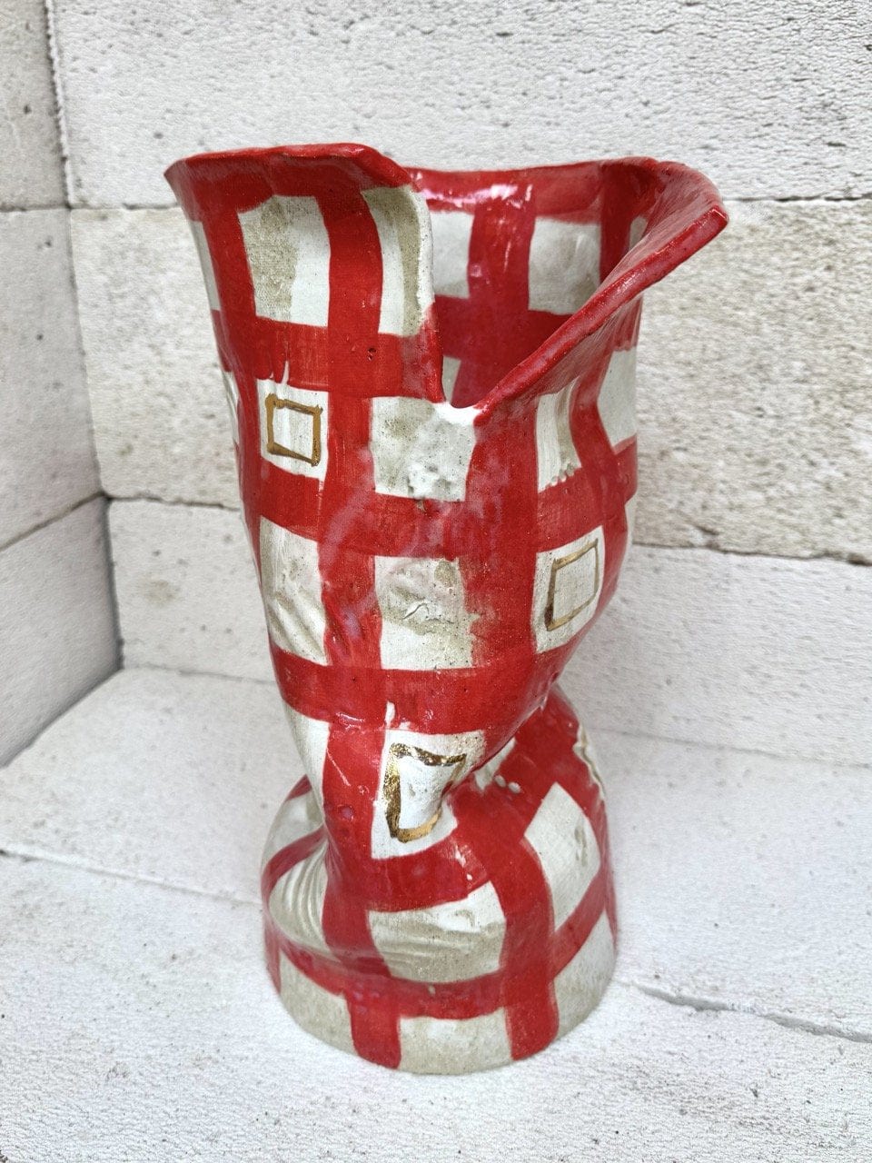 Tall Crush Vase - 'Gold Cherry Check'