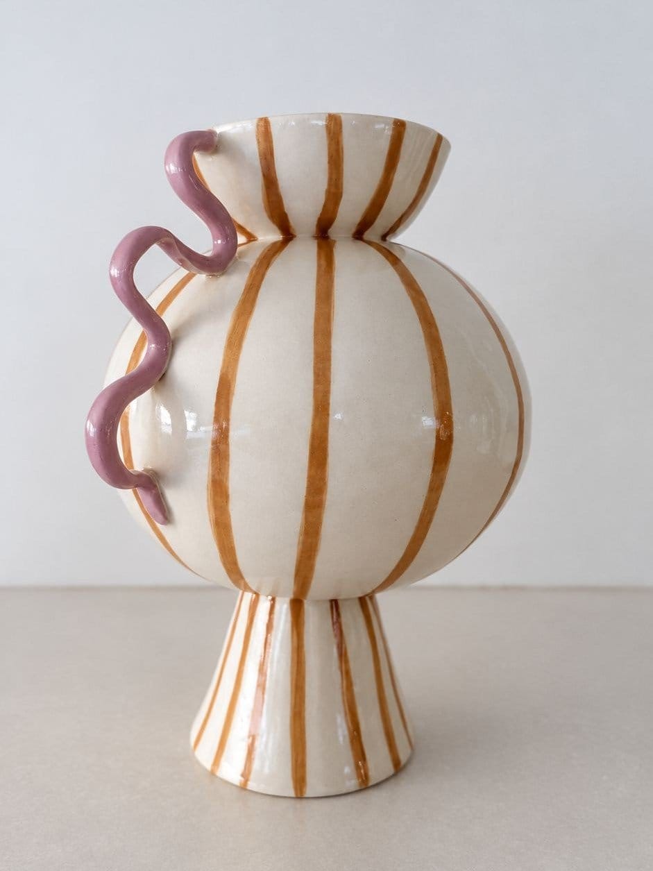 Charlie Brown - Sculptural Vessel With With Light Brown Stripes