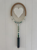 Vintage Tennis Racquet Wall Hanging With Woven Heart - White-Wall Hangings-What A Racquet-Greenhouse Interiors Pty Ltd