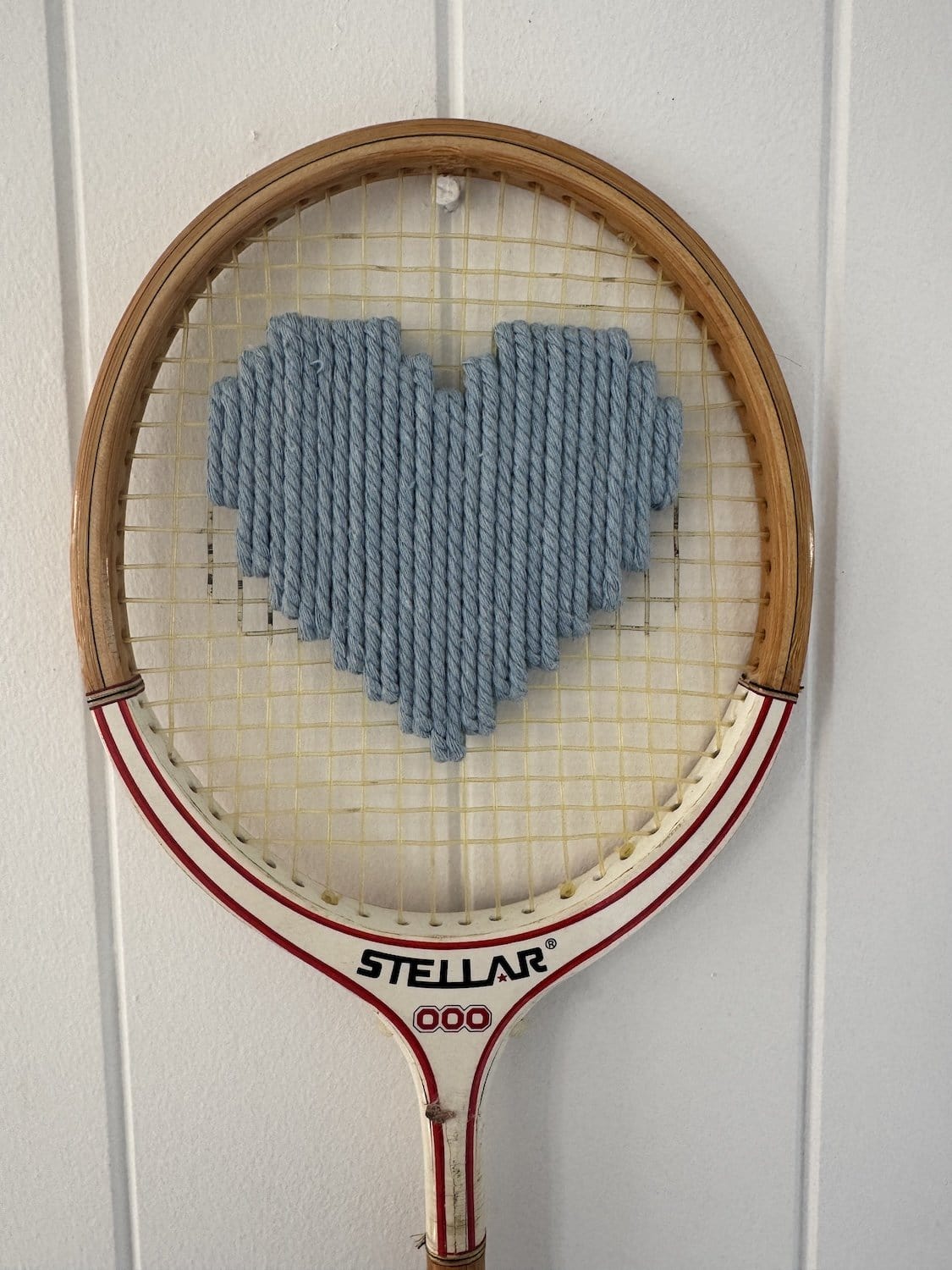 Vintage Squash Racquet With Woven Heart - Denim Blue