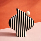 Black Striped Vessel With A Ball Handle-Ceramics-Formantics-Greenhouse Interiors Pty Ltd