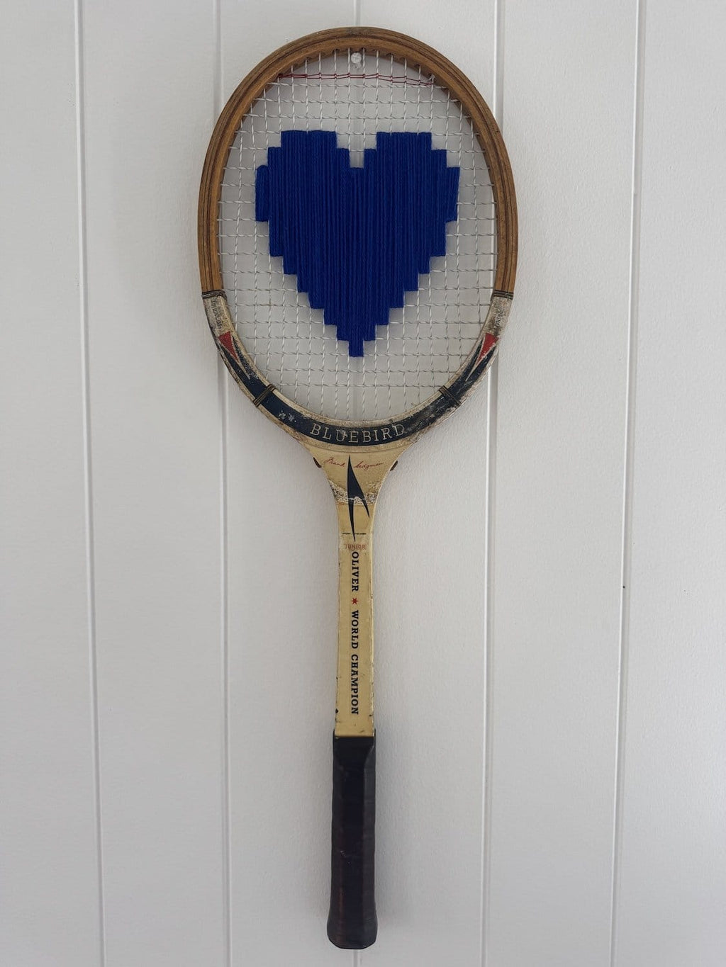Vintage Tennis Racquet Wall Art - Royal Blue Heart