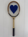 Vintage Tennis Racquet Wall Art - Royal Blue Heart