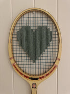 Vintage Tennis Racquet With Woven Heart - Sage Green