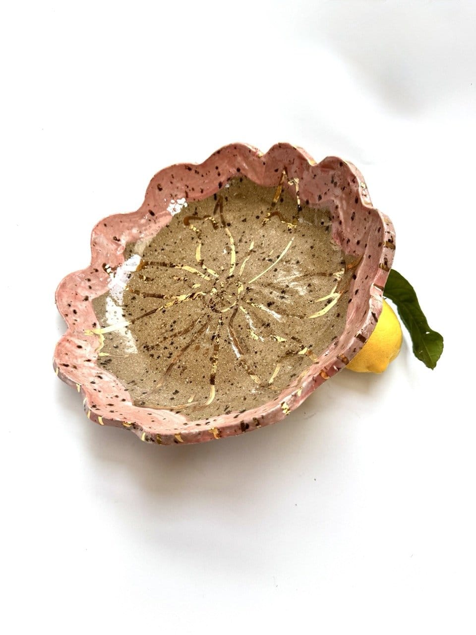 Petal Salad Bowl - 'Pink Gold Flower'-Ceramics-Lauren Barton-Greenhouse Interiors Pty Ltd