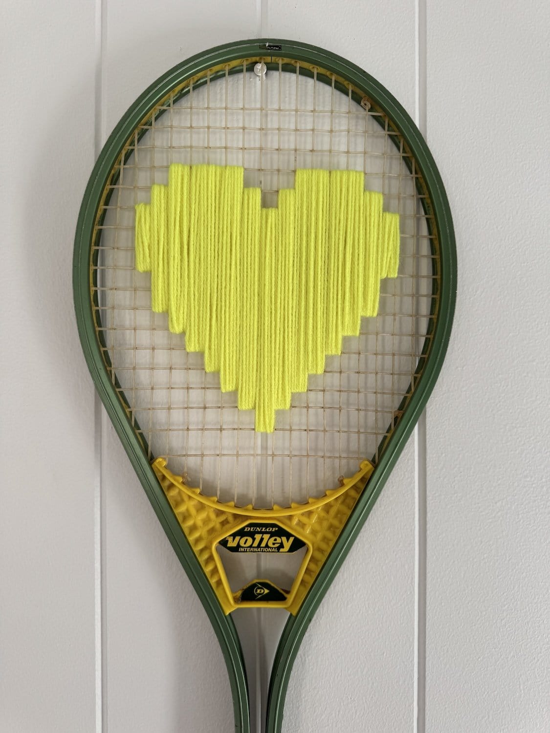 Vintage Tennis Racquet With Woven Heart - Flouro Yello