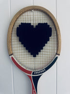 What A Racquet! Vintage Tennis Racquet Wall Hanging With Woven Heart - Black
