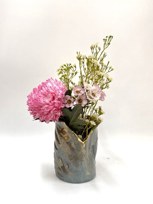Short Crush Vase 'Gold Steel'