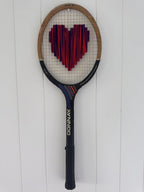 What A Racquet! Vintage Tennis Racquet Wall Hanging With Woven Heart - Multi-Wall Hangings-What A Racquet-Greenhouse Interiors Pty Ltd