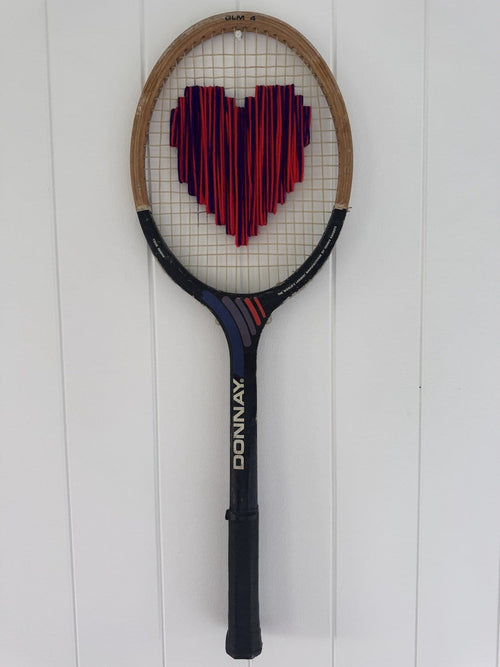 What A Racquet! Vintage Tennis Racquet Wall Hanging With Woven Heart - Multi-Wall Hangings-What A Racquet-Greenhouse Interiors Pty Ltd