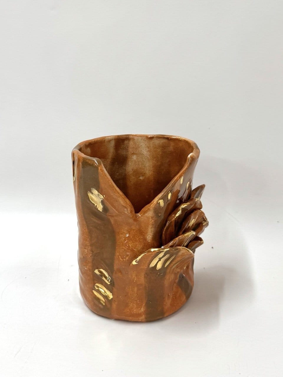 Short Crush Sculptural Vase ' Copper Brown Gold'
