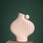 Pink Striped Vessel With A Ball Handle-Ceramics-Formantics-Greenhouse Interiors Pty Ltd