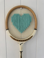 Vintage Squash Racquet With Woven Heart - Teal