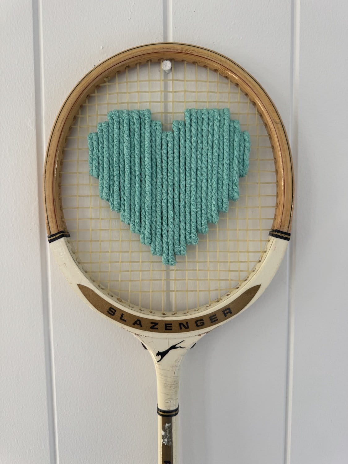 Vintage Squash Racquet With Woven Heart - Teal