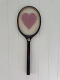 Vintage Tennis Racquet Wall Hanging With Woven Heart - Pink-Wall Hangings-What A Racquet-Greenhouse Interiors Pty Ltd