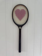 Vintage Tennis Racquet Wall Hanging With Woven Heart - Pink-Wall Hangings-What A Racquet-Greenhouse Interiors Pty Ltd