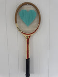 Vintage Tennis Racquet Wall Art - Turquoise Heart