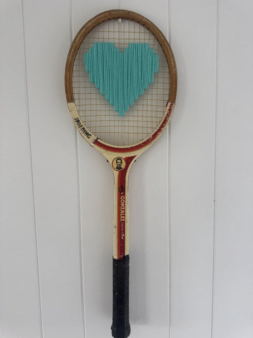 Vintage Tennis Racquet Wall Art - Turquoise Heart
