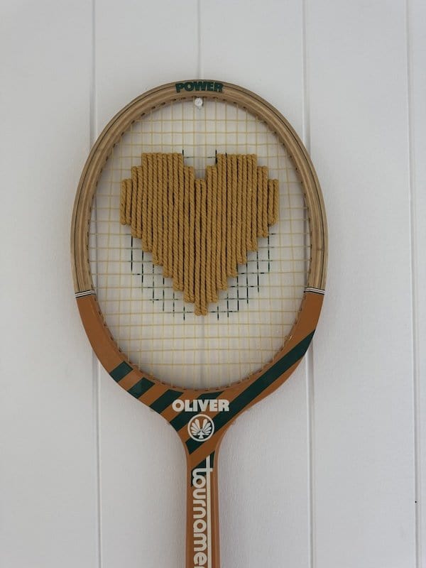 Vintage Tennis Racquet With Woven Heart - Mustard