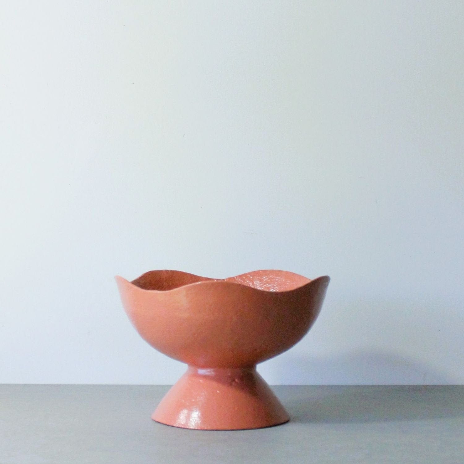 Wavy Pedestal Bowl - Terracotta Peach