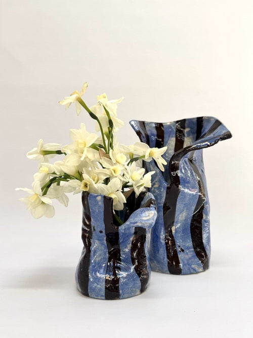 Short Crush Vase 'Blue / Chocolate'-Ceramics-Lauren Barton-Greenhouse Interiors Pty Ltd