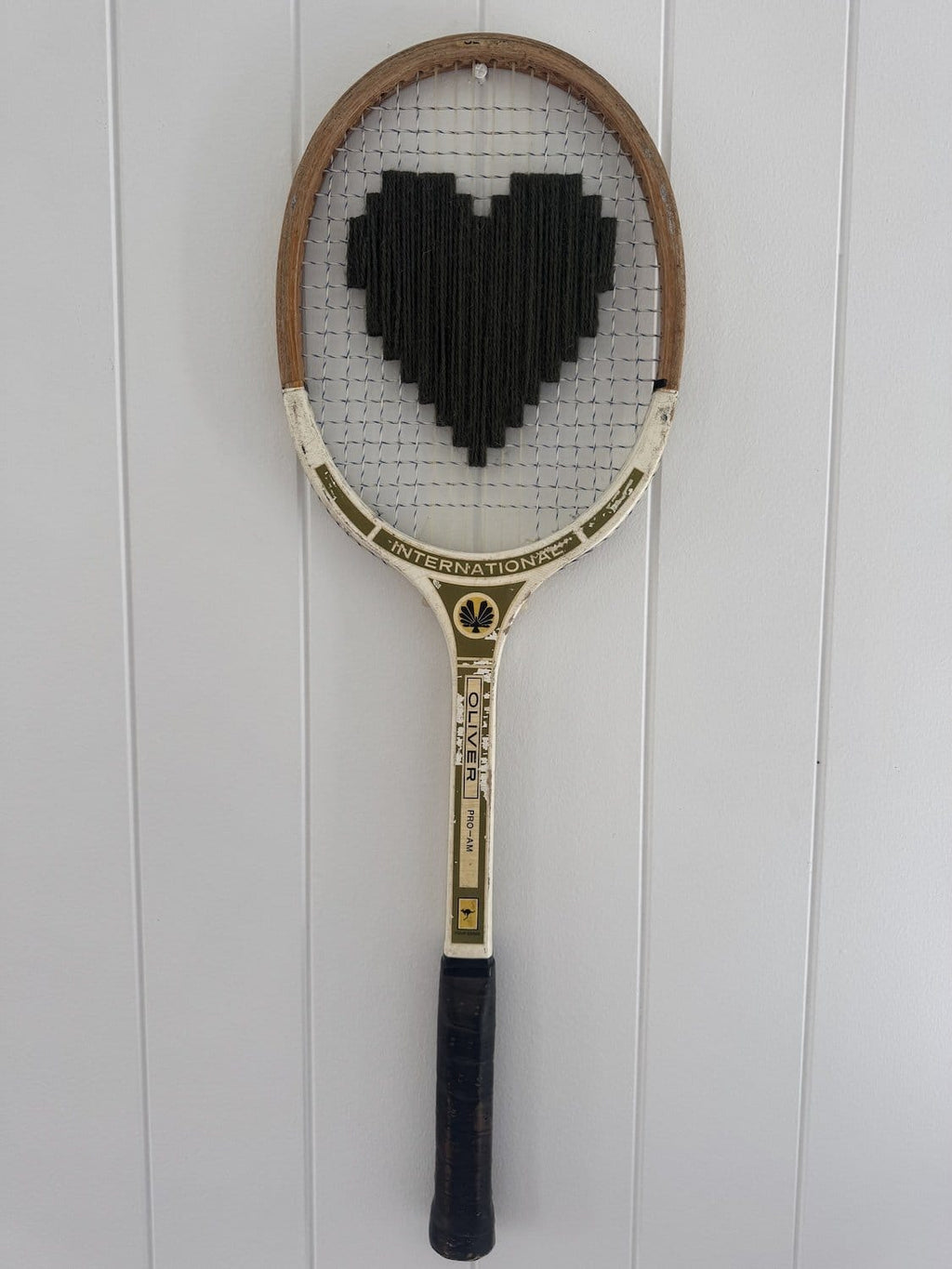 Vintage Tennis Racquet Wall Art - Dark Olive Heart