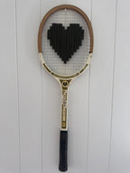 Vintage Tennis Racquet Wall Art - Dark Olive Heart