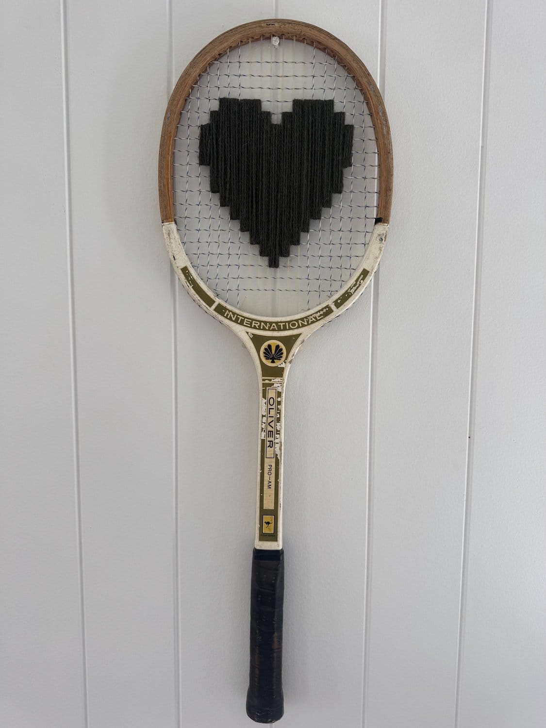 Vintage Tennis Racquet Wall Art - Dark Olive Heart