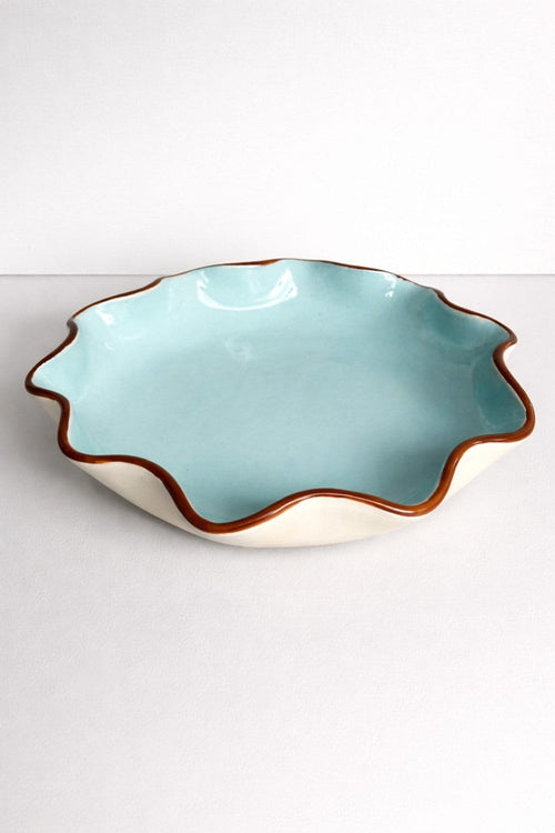 Light Blue Ruffle Bowl With A Dark Brown Rim-Ceramics-Formantics-Greenhouse Interiors Pty Ltd
