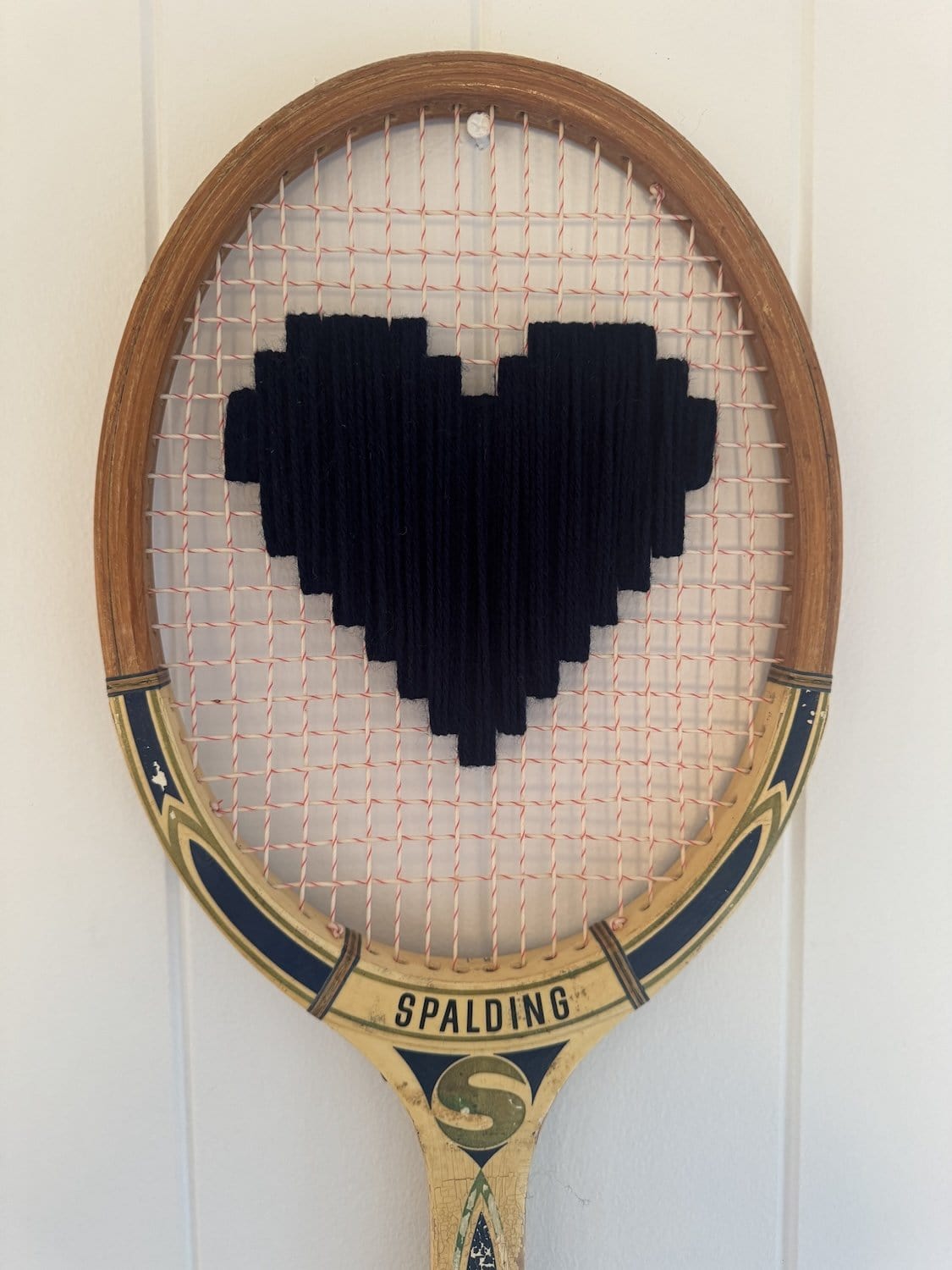 Vintage Tennis Racquet With Woven Heart - Dark Navy