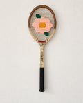 Vintage Tennis Racquet Wall Art - Pink Flower With Leaves